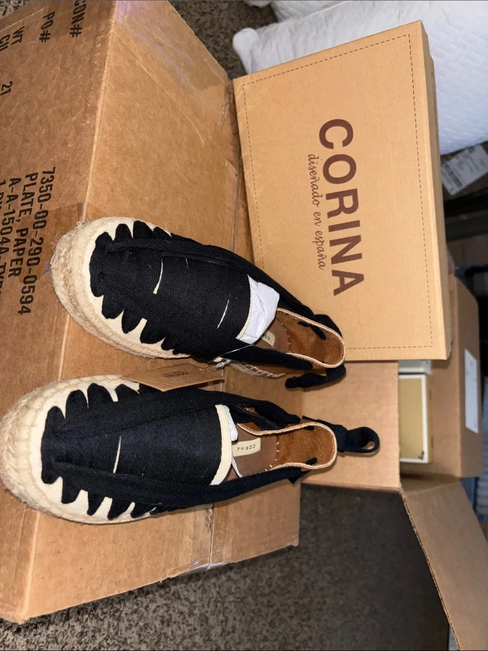 Canvas Espadrille Lace-Up Wedge in Black, Cream & Tan